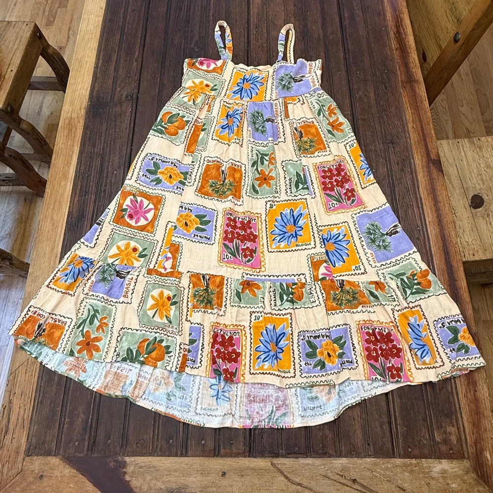 Paper Heart Sydney Floral Postage Stamp Rayon Linen Midi Dress TPH93538